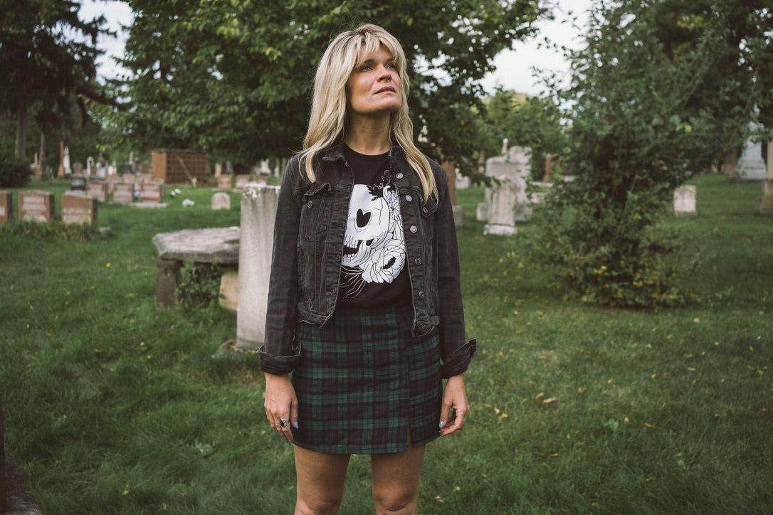 skull flowers black tee ** Sale Final Stock **
