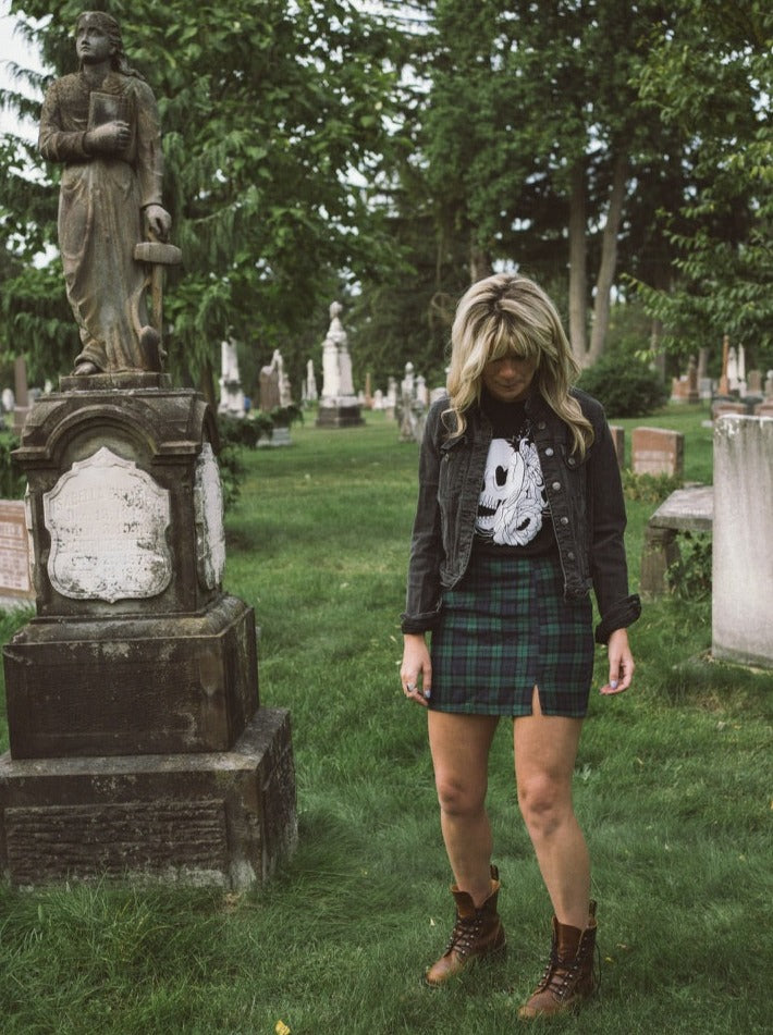 skull flowers black tee ** Sale Final Stock **