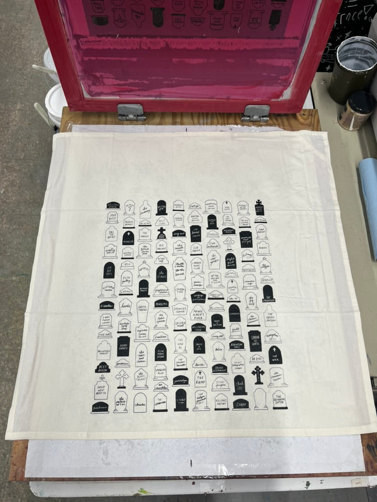 lost loves of london tea towel