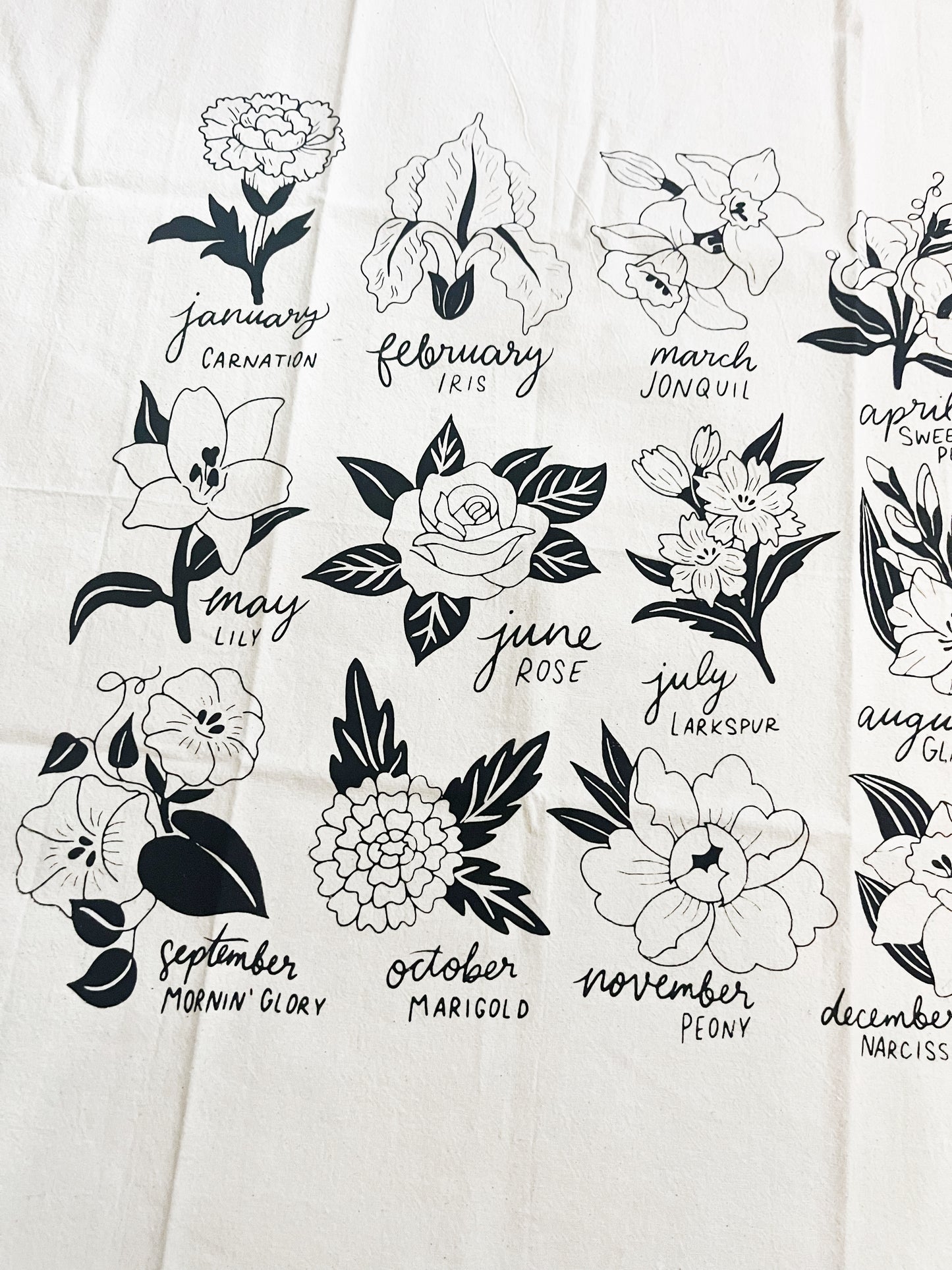 birthmonth floral tea towel