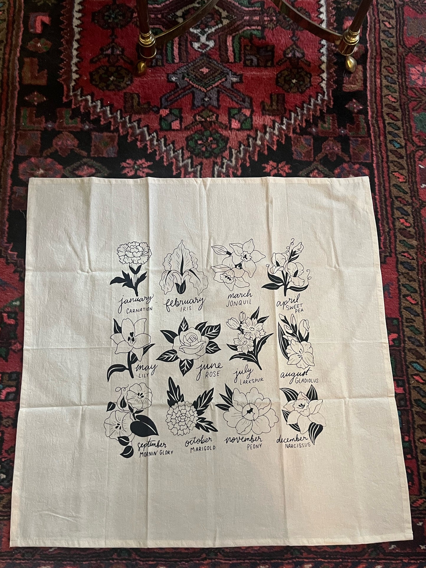 birthmonth floral tea towel