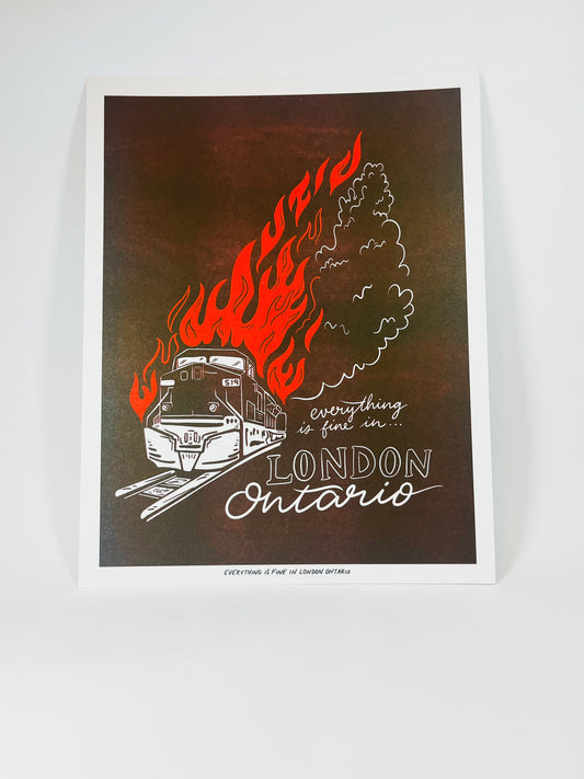 burning train risograph 11x14" print